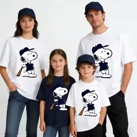 Cute Snoopy Hugging T-Shirt Men Anime Graphic Tees Summer Casual Short Sleeve Tops Fashion Streetwea