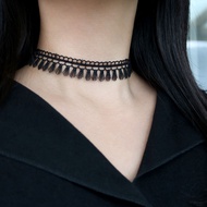 Black tassel lace choker necklace / korea korean fashion accessories jewelry jewellry item jewel 925