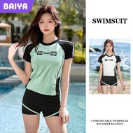 2026 New Color-Block Sports Two-Piece Swimsuit with Short Sleeves and Shorts, Slimming and Flatterin