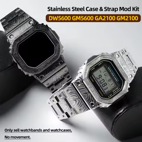 Stainless Steel Case & Strap Mod Kit For Casio G-SHOCK DW5600 GM5600 GA2100 GM2100 series Square Wat