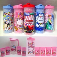 【1pcs Water Tumbler + 4pcs Cup】Water Tumbler Bottle Water Dispenser Cup 1400ml