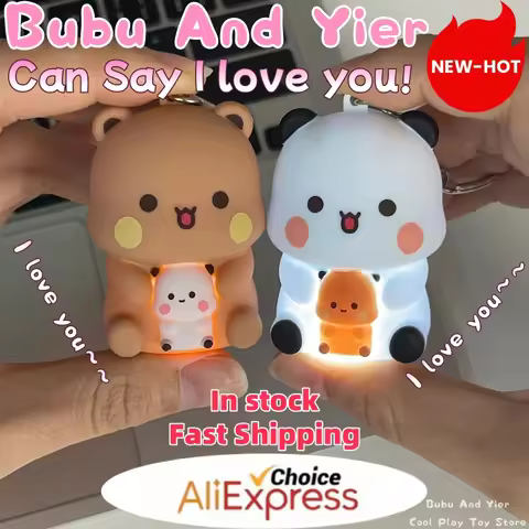2 Pcs Cartoon Panda Bubu And Yier Voice Toys Cute Bubu And Dudu Couple Key Chain Backpack Pendants I