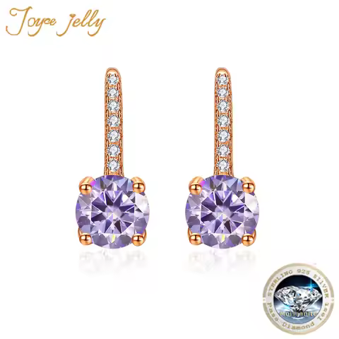 JoyceJelly 6.5MM 8H8A Moissanite Diamond Earrings Female S925 Ear-drops Rose Gold Color Sterling Sil