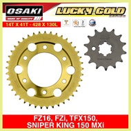 ✯ ◀ ➫ FZ16, FZi, Sniper 150 MXi, Sniper 155 Osaki Lucky Gold Chain & Sprocket Set [Made Thailand]