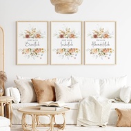 (With Frame)Islamic Wall Art Muslim Posters Prints Start with Bismillah Floral Canvas Painting Pictu