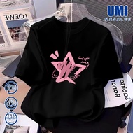 HODA soft cotton loose-form women's t-shirt, Korean style Bright Stars pink bow print, oversize desi