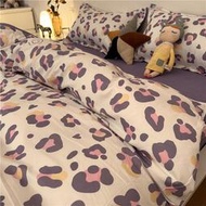 【現貨】ins韓國性感俏皮紫色豹紋床包組 單人雙人加床單組 床單被套枕頭套床罩 被單四件組 舒柔棉適合裸睡