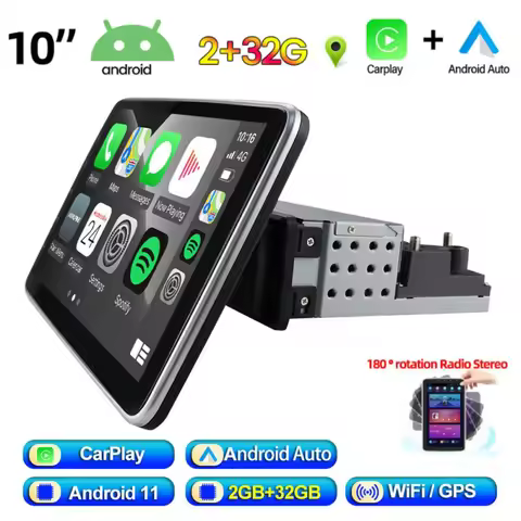 Single 1 DIN Rotatable 10 Inch Touch Screen Android 10.1 Car Stereo Radio GPS 2+32GB FM Car Multimed