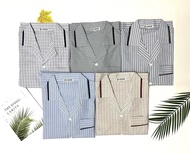 Bộ pijama bộ ngủ nam trung niên ông già kẻ kate dài tay