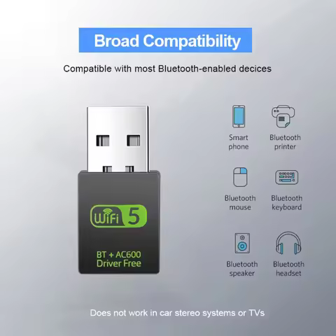 2 in 1 USB WiFi Bluetooth Adapter 600Mbps Dual Band USB Wifi Dongle Adapter USB Bluetooth Adapter Wi