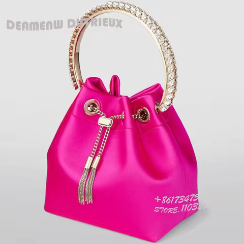 Fuchsia Crystal Bracelet Clutch Bon Pink Bag Women Elegant Dress Silk Glitterati Tassel-Tie Bling Lu