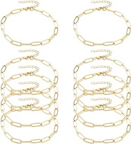 Exway 10 Pcs Paperclip Charm Bracelets Chain 6.5 Inch Stainless Steel Gold Chain Bracelets Kit with