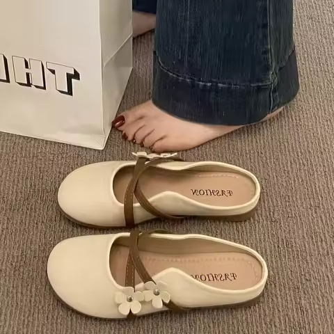 Fashionable Women's Half Slippers Comfortable Flat Shoes Women's Fashion Retro Beach Slippers Zapato