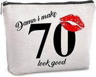 Pwrlveiut 70th Birthday Gifts for Women Travel Makeup Bag Birthday Gifts for 70 Year Old Woman Turni
