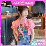 Ready Stock Kids Tshirts 100%cotton Pink Ruffles Tshirts Girl Tshirts Cartoon Printing