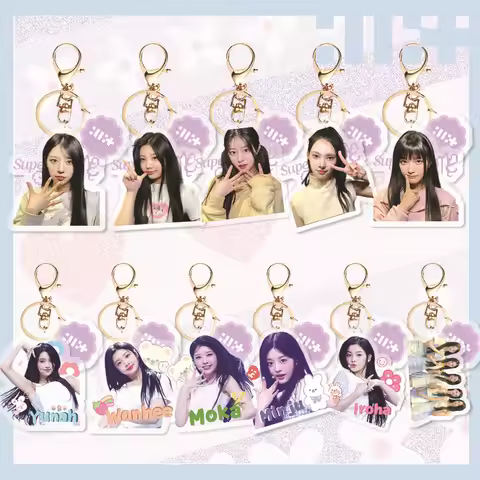 Kpop ILLIT SUPER REAL ME Album Acrylic Keychains Wonhee Moka Minju Kawaii Photo Print Keyring Bag Ca
