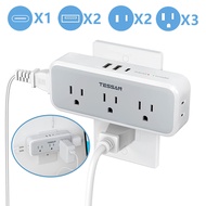8  in 1 Multi Plug Adaptor Outlet Extender Type C Charger with USB C Port - TESSAN 3 Prong Plug with 2 Pin Outlet Adapter with 3 USB (1 USB C) 5 Outlets Wall Charger with  PlugTravel Plug Adapter America Japan China Mexico (Type A Plug)