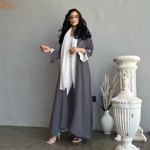 Uni Fashion Solid Casual Open Kimono Abayas Jalabiya Saudi Robe Femme Mosslim Ramadan Clothing Galab