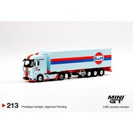 MINI GT #213 1/64 MERCEDES-BENZ ACTROS WITH 40 FT CONTAINER GULF