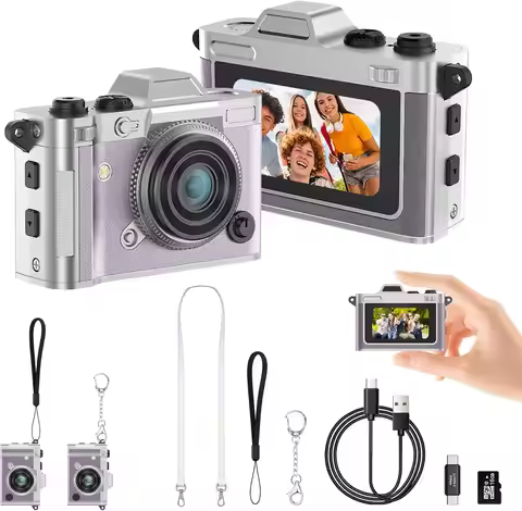 2K HD Mini Camera, Retro Keychain Camcorder with 16GB Card, Purple - Portable for Travel & Vlog