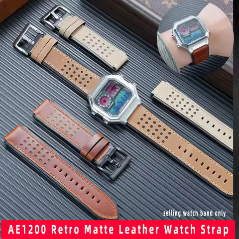 AE1200 Retro Leather Watch Strap For Casio AE-1200WH AE-1300 Cowhide Leather Watch Band for Men Conv