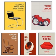 Eames lounge chair, Barcelona chair Poster Prints, Modern Wall Art,Bedroom,Dining Room,Bar,Cafe,Home