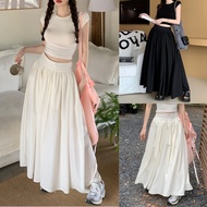 ✅【READY STOCK】Beryl Women's Solid Color High-Waist Skirt Mid-Length Korean Style