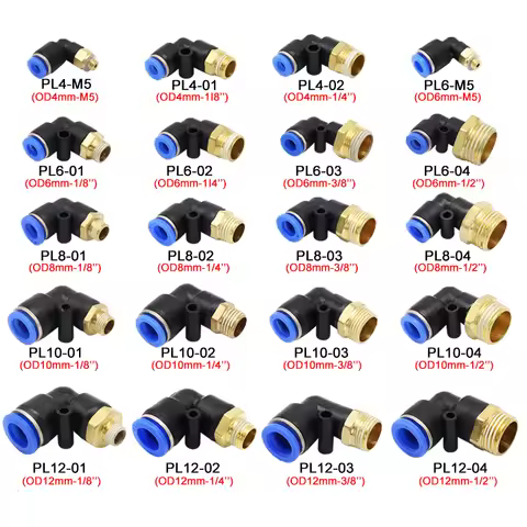 5PCS Pneumatic Air Connector PL 4 6 8 10 12mm Thread 1/8 1/4" 3/8" 1/2" Trachea Elbow Air Hose Fitti