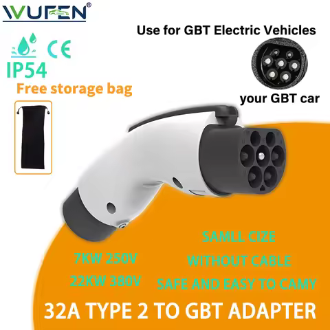 WUFEN 22KW/7KW IEC62196 Type 2 to GBT EV Adapter Charging Convertor 220V/380V 32A 1P/3P Type2 GB/T C
