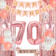 (SG SELLER) 70th Birthday Decorations, 70th Birthday Balloon, Rose Gold Birthday Decorations Set 70 