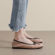 威威女郎 蝴蝶結平底豆豆鞋 小香風軟底芭蕾鞋 女裝方頭單鞋- 綠色 35