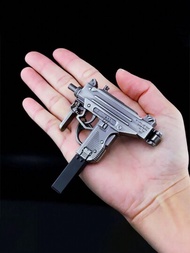 1 件 1:3 比例金屬 Uzi 衝鋒槍 5.91 英寸微型手槍模型鑰匙扣吊墜工藝生日禮物