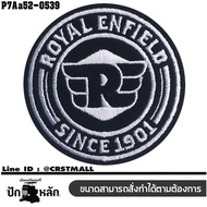 อาร์มติดเสื้อ ตัวรีดติดเสื้อ อาร์มปักลาย Royal Enfield วงกลมเท่ๆ โลโก้ RE Size 6cm x 6cm รุ่น P7Aa52