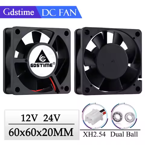2 Pcs Gdstime 60x60x20mm 6020 12V 24V Dual Ball 3D Printer Cooler Fan 60mmx20mm Brushless Machine Eq