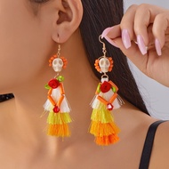 New All-Match Halloween Funny Funny Skull Tassel Rice Bead Earrings Halloween Earrings