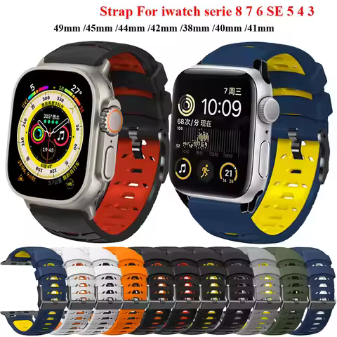 Strap For Apple Watch S10 46mm 45mm 44mm 42mm Series 10 9 8 7 6 5 SE Sports Silicone Bracelet for Ap