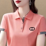 Womens Polo Shirt Summer Short-sleeved Lapel T-shirt Ladies Loose Large Size Polo Shirt