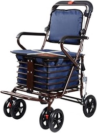 Seniors Shopping For Grocery Carts, Multifunctional Folding Walker With Seat, Disabled Walker Trolley Implementation, Large-Capacity Shopping Bag + Side Brake + Removable Foot Pedal Lightweight