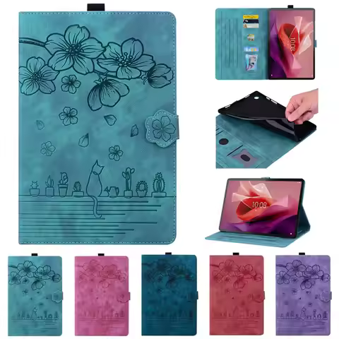 Tablet Coque For Xiaoxin Pad Pro 12 7 Case Cute Cat Flower Wallet Cover For Lenovo P12 12 7 Case For