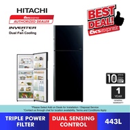 Hitachi 2 Door Inverter Fridge (443L) R-VGX490PM9 GBK Glass Deluxe Refrigerator / Peti Sejuk 2 Pintu