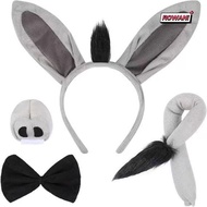 ROWAN1 4PCS Donkey Costume Set, Tail Nose Bow Tie Donkey Headband,  Funny Animal Donkey Ears Headban