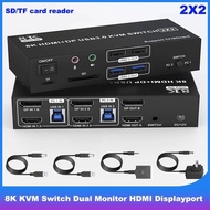 8K HDMI Displayport KVM Switch 2 Monitors 2 Computers Dual Monitor,8K@60Hz 4K@120Hz KVM Switcher for