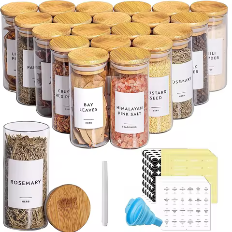 Glass Spice Jars with Bamboo Lid Spice Seasoning Containers Spice Pot Salt Pepper Shakers Spice Orga