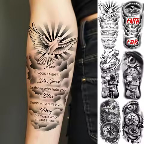 1 Sheet Bless Belief Faith Engraved Temporary Tattoos Family Love Tatoos Waterproof Realistic Fake T