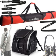 Athletico Mogul Padded Ski Bag Bundle - Ski Bag + Ski Boot Bag + Ski Boot Strap + Ski Carrier