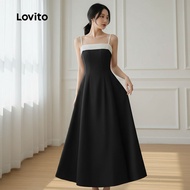 Lovito Elegant Dress Colorblock Summer/Spring Dress for Women LBL22216 Kakahu Huatau Lovito Paraka T