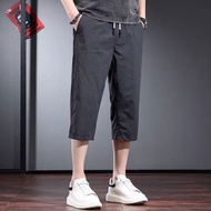Grey 3/4 Pants Breathable Men Shorts Fashion Korean Three Quarter Pants Classic Men Cropped Pants