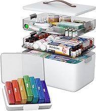 CTIME 3-Tier Home Medicine Organizer Set - Portable Medicine Cabinet with Leather Handle and Pill Ca