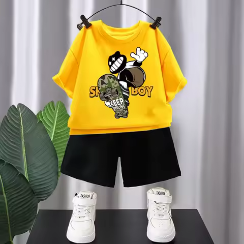 Summer Boys' Sports T-shirt New Cartoon Printed Top Children's Clothing Breathable Cotton Top for Ki