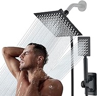 PROOX All Metal Square Shower Head with handheld, High Pressure 8'' Stainless Steel Rain Shower Head Combo with 72 inch Extra Long Flexible Hose &amp; Smooth 3-Way Diverter - Matte Black